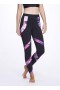 Women Marchesa Bottoms | Black High Waisted Legging With Pink Floral Print Detail Raspberry Multi