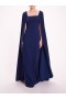 Women Marchesa Dresses | Embellished Cape Gown Navy