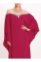 Women Marchesa Dresses | Embroidered Illusion Kaftan Magenta
