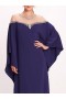 Women Marchesa Dresses | Embroidered Illusion Kaftan Navy