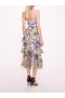 Women Marchesa Dresses | Embroidered Plunging Midi Dress Blue White