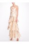Women Marchesa Dresses | Gold One Shoulder Ruffled Tiered Gown Champagne