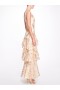 Women Marchesa Dresses | Gold One Shoulder Ruffled Tiered Gown Champagne