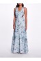 Women Marchesa Dresses | Keyhole Back Floral Gown Slate Blue