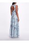 Women Marchesa Dresses | Keyhole Back Floral Gown Slate Blue
