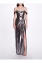 Women Marchesa Dresses | Metallic Cutout Off Shoulder Gown Gunmetal
