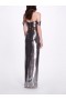 Women Marchesa Dresses | Metallic Cutout Off Shoulder Gown Gunmetal