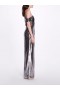 Women Marchesa Dresses | Metallic Cutout Off Shoulder Gown Gunmetal