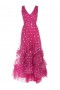 Women Marchesa Dresses | Sequin Dot Texture Tea Length Dress Fuchsia