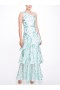 Women Marchesa Dresses | Teal Blue One Shoulder Ruffled Tiered Gown Aqua