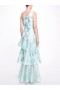 Women Marchesa Dresses | Teal Blue One Shoulder Ruffled Tiered Gown Aqua