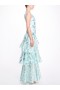 Women Marchesa Dresses | Teal Blue One Shoulder Ruffled Tiered Gown Aqua