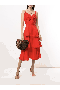 Women Marchesa Dresses | Twisted Tiered Linen Day Dress Fiery Red