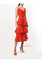 Women Marchesa Dresses | Twisted Tiered Linen Day Dress Fiery Red