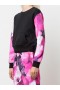 Women Marchesa Tops | Black And Pink Floral Crew Neck Sweatshirt With Mesh Cutout Back Raspberry Multi