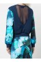 Women Marchesa Tops | Blue Floral Printed Crew Neck Cropped Sweatshirt With Mesh Cutout Back Navy Multi