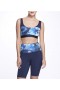 Women Marchesa Tops | Navy Blue Floral Print Sports Bra With Mesh Navy Multi