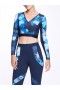Women Marchesa Tops | Women’s Floral Long Sleeve Workout Crop Top Navy Multi