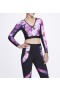 Women Marchesa Tops | Women’s Floral Long Sleeve Workout Crop Top Raspberry Multi