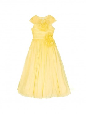 Kids Marchesa Gowns | Flower-Embellished Crepe Gown Yellow