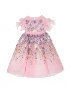 Kids Marchesa Gowns | Flower-Embroidered Organza Gown Glicine