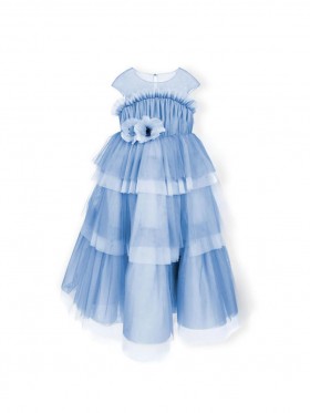 Kids Marchesa Midi Dresses | Flower-Embellished Tulle Gown Light Blue