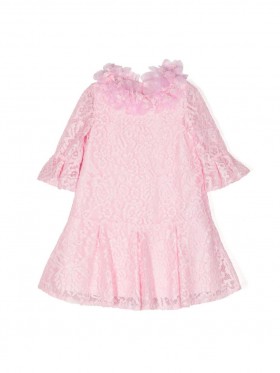 Kids Marchesa Midi Dresses | Volant-Embroidered Lace Dress Pink