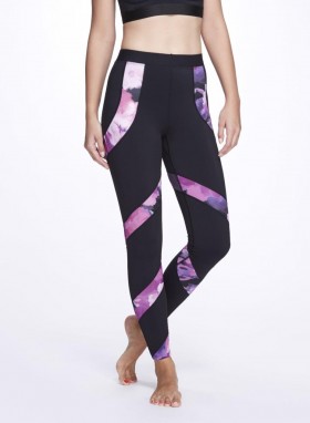 Women Marchesa Bottoms | Black High Waisted Legging With Pink Floral Print Detail Raspberry Multi