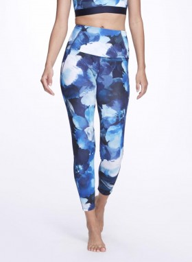 Women Marchesa Bottoms | Navy Blue Floral High Waisted Compression Fit Performance Leggings Navy Multi