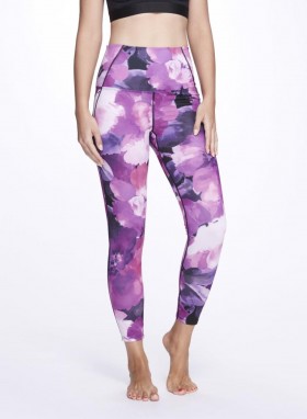 Women Marchesa Bottoms | Pink Floral High Waisted Compression Fit Performance Leggings Raspberry Multi