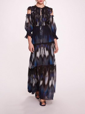 Women Marchesa Dresses | Abstract Viscose Maxi Dress Blue Multi
