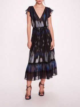 Women Marchesa Dresses | Abstract Viscose Midi Dress Blue Multi