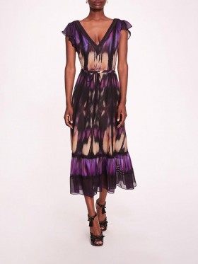 Women Marchesa Dresses | Abstract Viscose Midi Dress Purple Multi