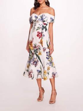 Women Marchesa Dresses | Alexander Midi Dress Ivory Multi
