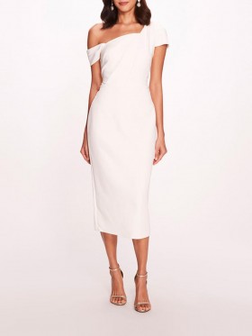 Women Marchesa Dresses | Asymmetrical Crepe Midi Dress Ivory