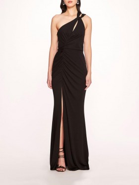 Women Marchesa Dresses | Asymmetrical Matte Gown Black