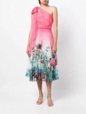 Women Marchesa Dresses | Asymmetrical Tiered Gown Pink