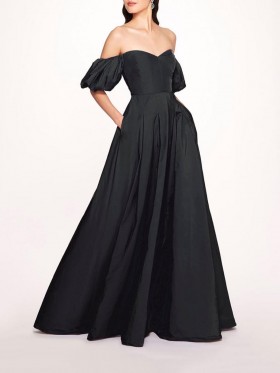 Women Marchesa Dresses | Balloon Sleeve Taffeta Gown Black