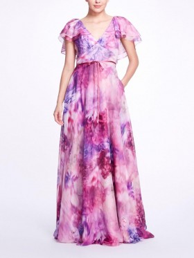 Women Marchesa Dresses | Cap Sleeve V-Neck Dress Mauve