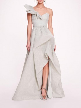 Women Marchesa Dresses | Cloque Draped Gown Mint
