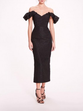 Women Marchesa Dresses | Cloque Midi Dress Black