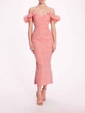 Women Marchesa Dresses | Cloque Midi Dress Pink