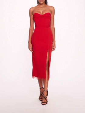 Women Marchesa Dresses | Draped Bodice Crepe Dress Red
