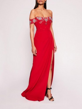 Women Marchesa Dresses | Draped Bodice Gown Red