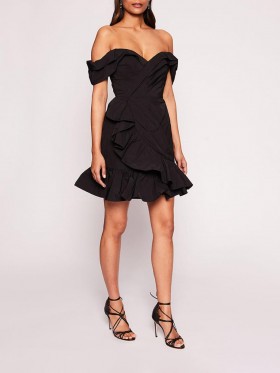 Women Marchesa Dresses | Draped Taffeta Mini Dress Black