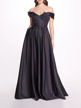 Women Marchesa Dresses | Duchess Satin Ball Gown Navy