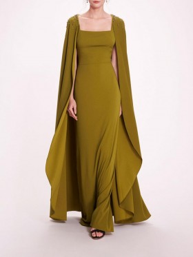 Women Marchesa Dresses | Embellished Cape Gown Olive