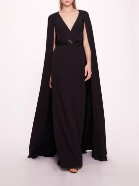 Women Marchesa Dresses | Embroidered Belt Kaftan Black