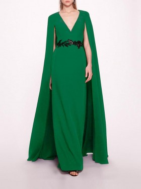 Women Marchesa Dresses | Embroidered Belt Kaftan Emerald