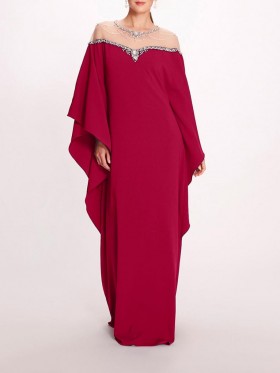 Women Marchesa Dresses | Embroidered Illusion Kaftan Magenta
